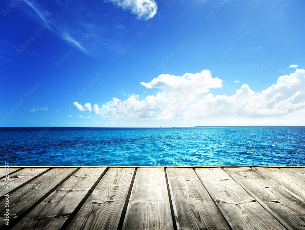 Fototapeta premium caribbean sea and wooden platform