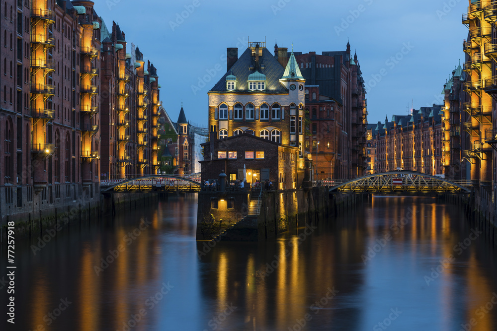 Elbe channel in the district of old granaries in Hamburg.