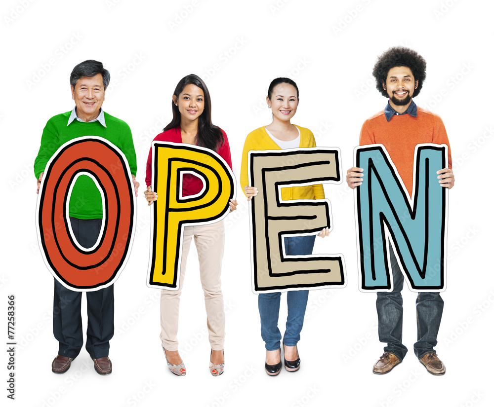 DIverse People Holding Text Open Concept DIverse People Holding Text Open Concept