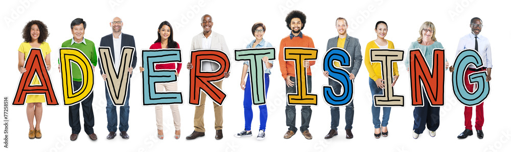 Group People Standing Holding Advertising Letter Group People Standing Holding Advertising Letter