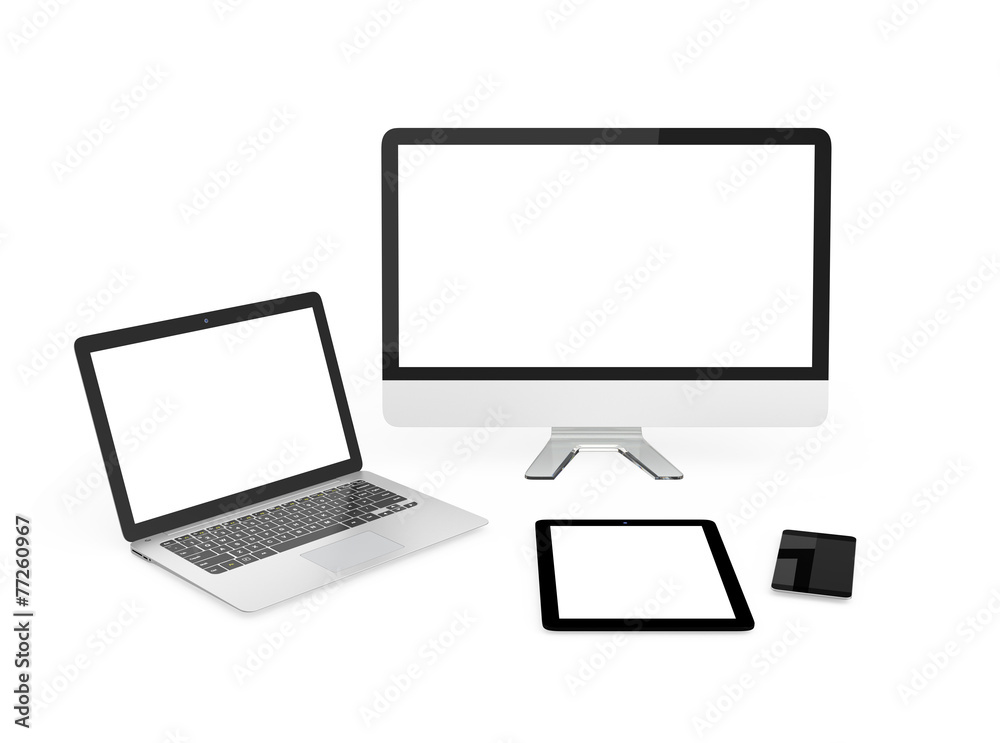Smart phone, laptop, desktop computer with blank screen Smart phone, laptop, desktop computer with blank screen