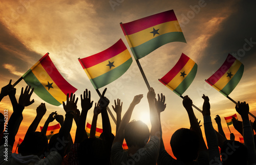 Silhouettes People Holding Flag Ghana Concept