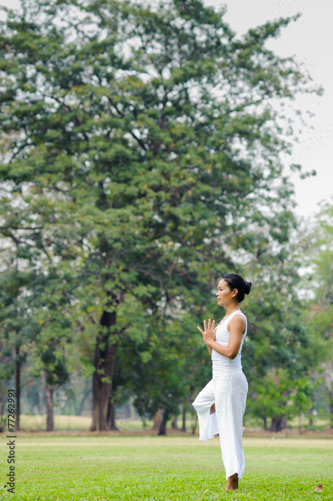 Beautiful woman practicing yoga in the park Beautiful woman practicing yoga in the park