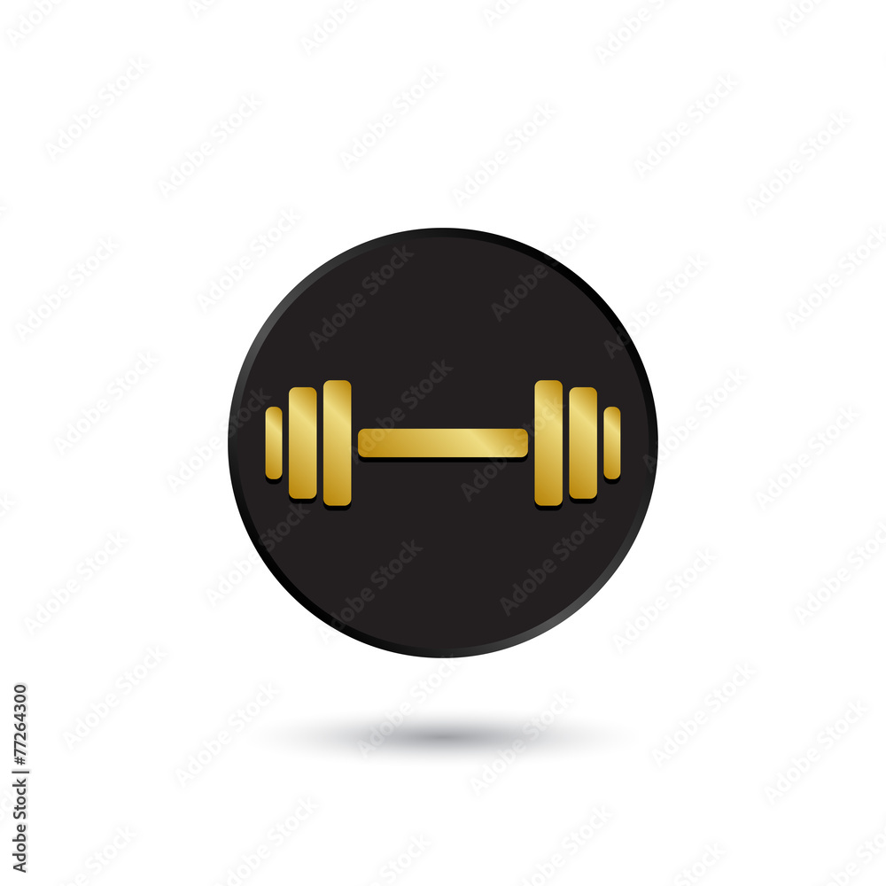 Simple gold on black dumbbell icon, logo Simple gold on black dumbbell icon, logo