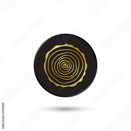 Simple gold on black log, tree rings icon, logo