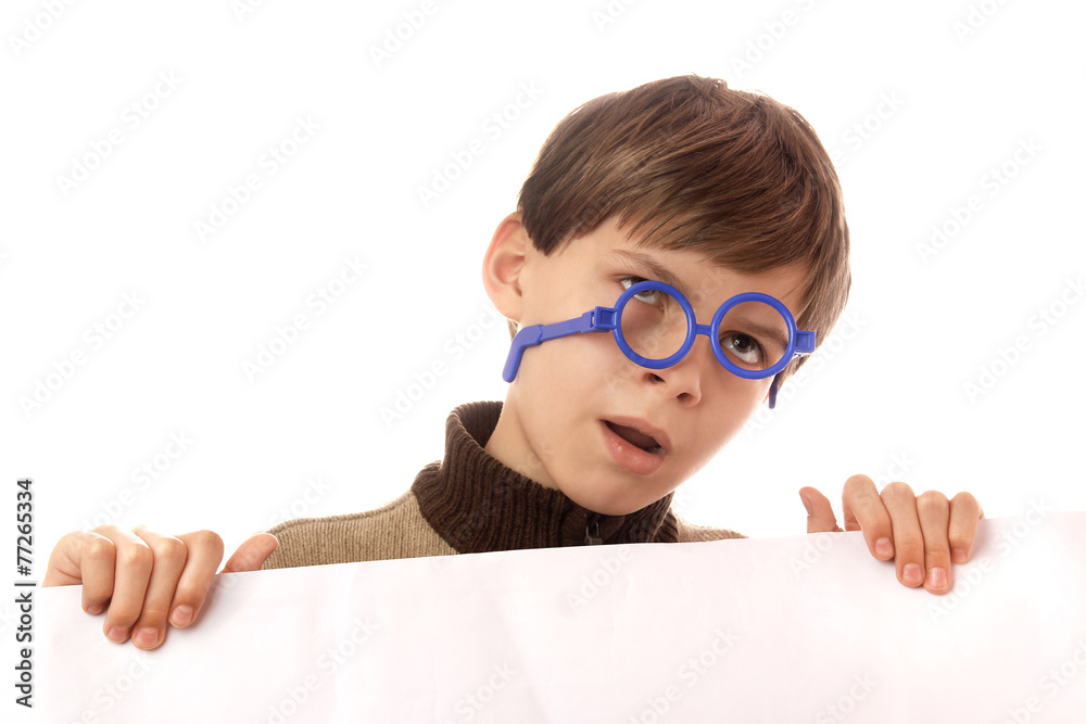 Young boy on a white background