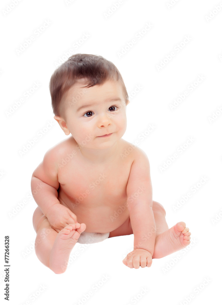 Adorable six month baby in diaper Adorable six month baby in diaper