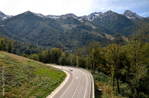 View of the mountain road leading to the Rose Farm, Krasnaya Pol