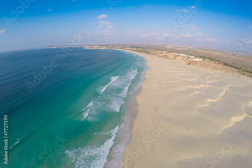 Fototapeta Naklejka Na Ścianę i Meble -   Aerial view on sand dunes in Chaves beach Praia de Chaves in Bo