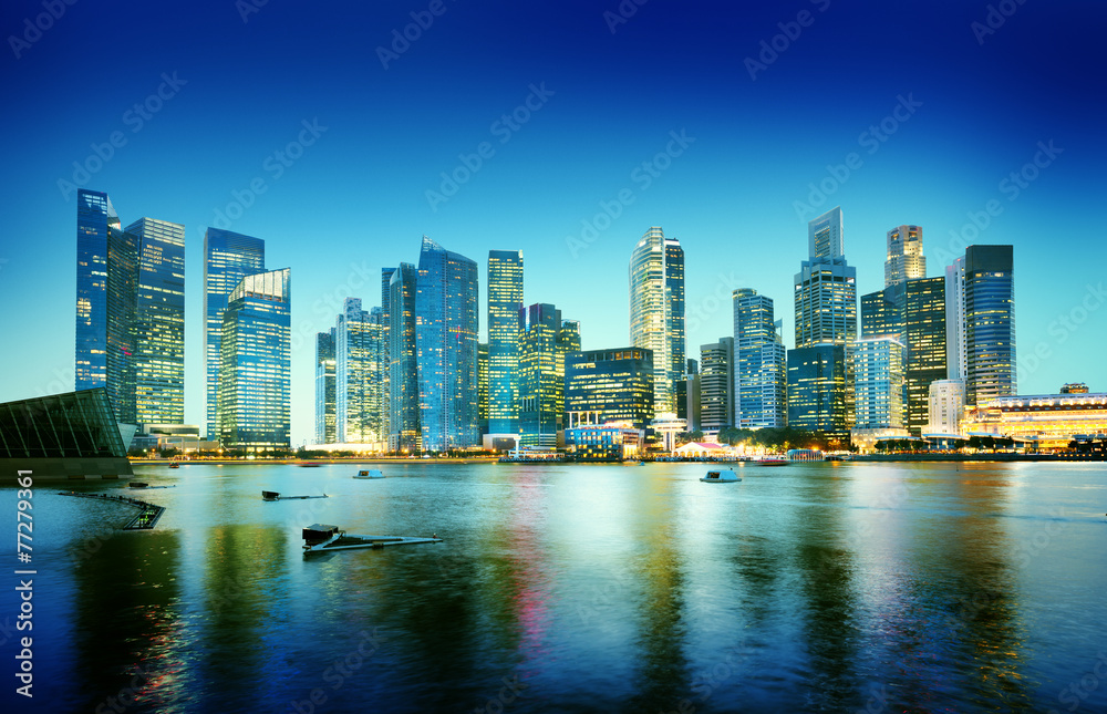 Fototapeta premium Cityscape Singapur Panoramiczny Noc Concept