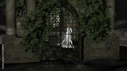 Magic Witch of the Night. Fantastic Princess inside Crypt