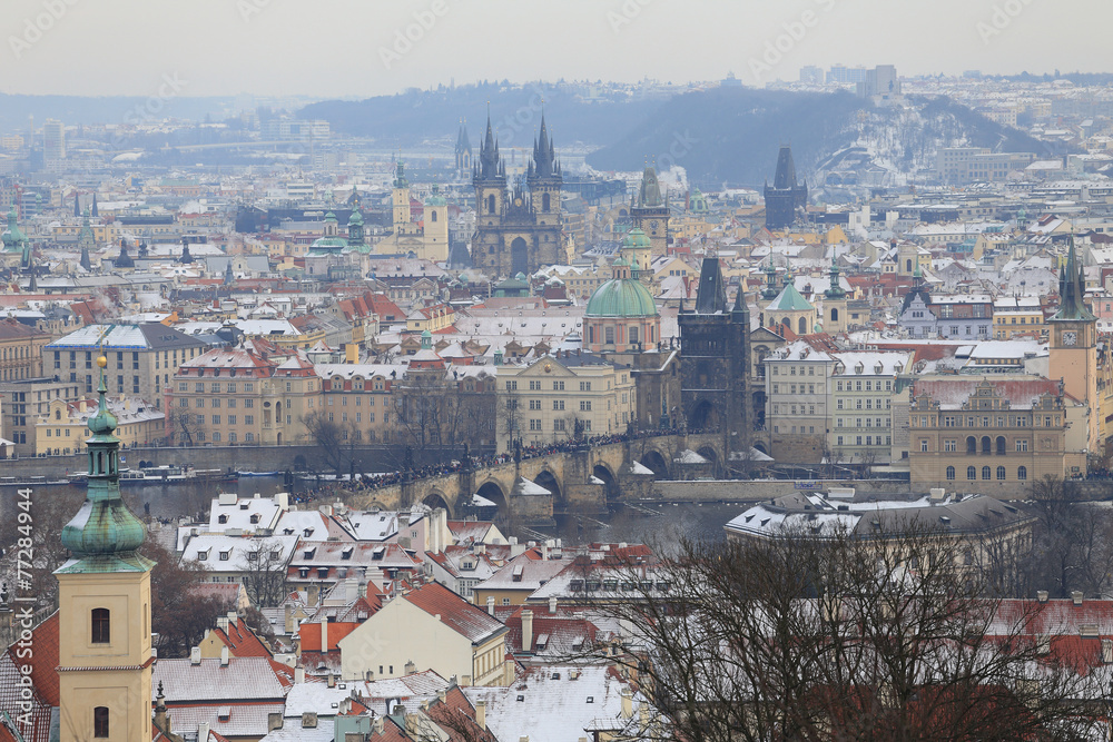 Fototapeta premium First Snow in Prague City, Czech Republic
