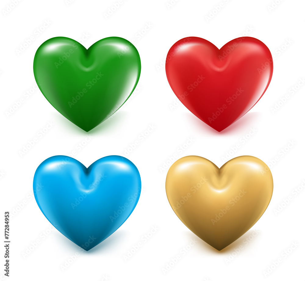 Sets of 3D Colorful Mesh Hearts. Editable Vector