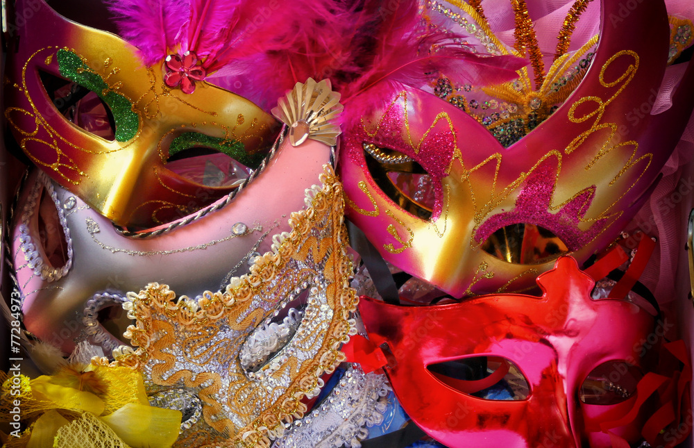 top view of colorful Venetian masquerade masks. retro filtered i