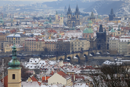 First Snow in Prague City, Czech Republic