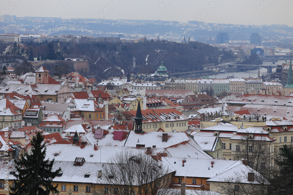 First Snow in Prague City, Czech Republic