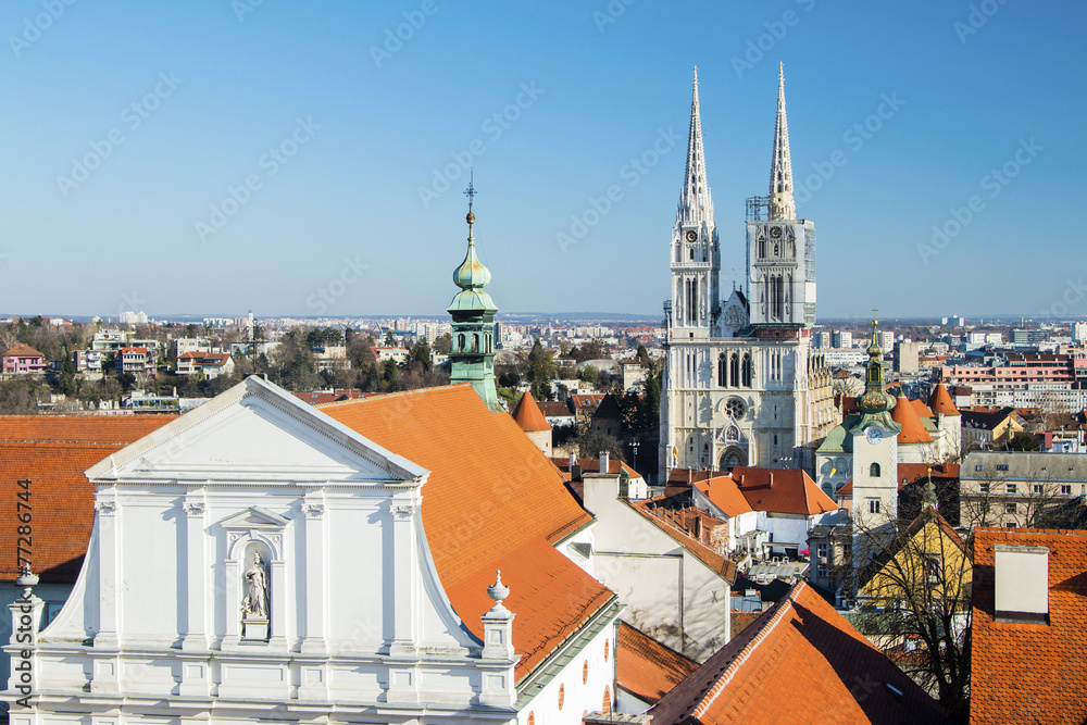 Zagreb cathedral and St Catherine church from Upper town