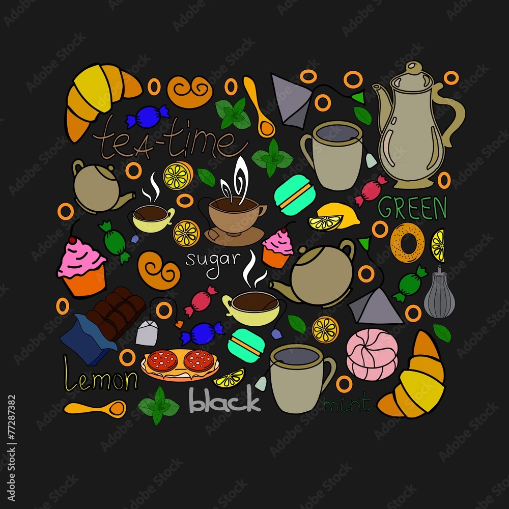 Vector card with cups and teapots. Vector card with cups and teapots.
