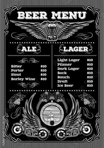 template for the beer menu with motorcycles and wings