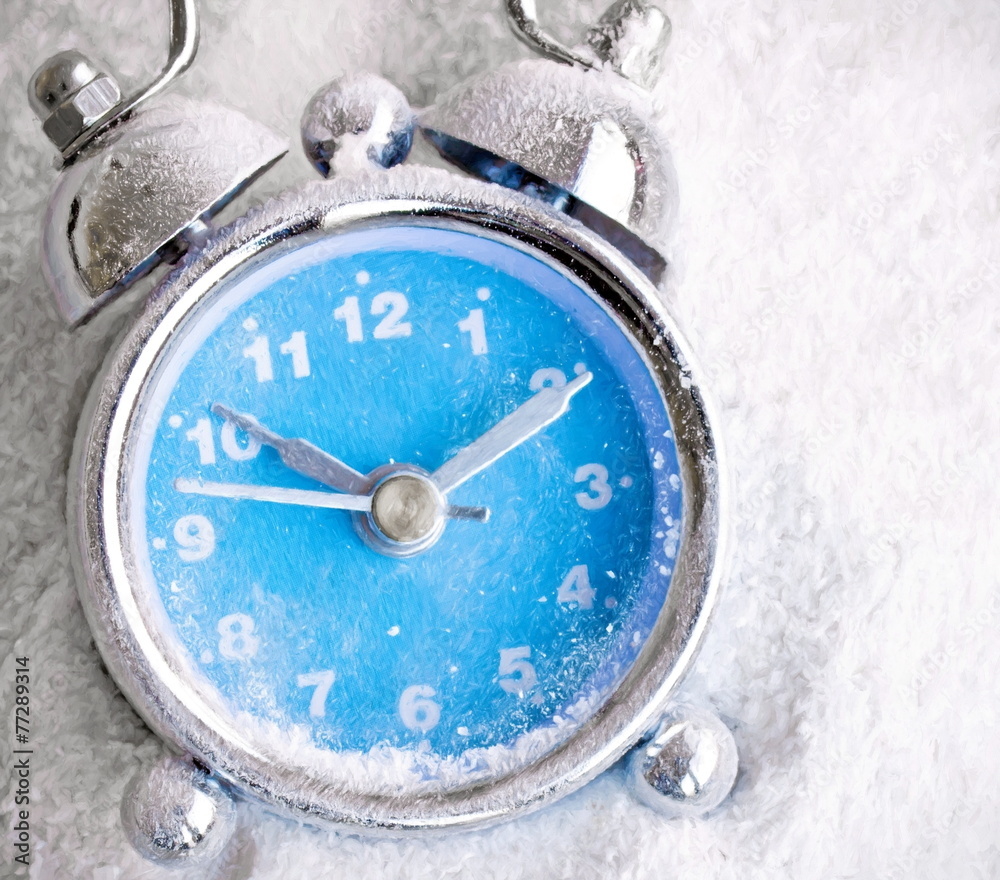 snow covered clock  - illustration based on own photo image