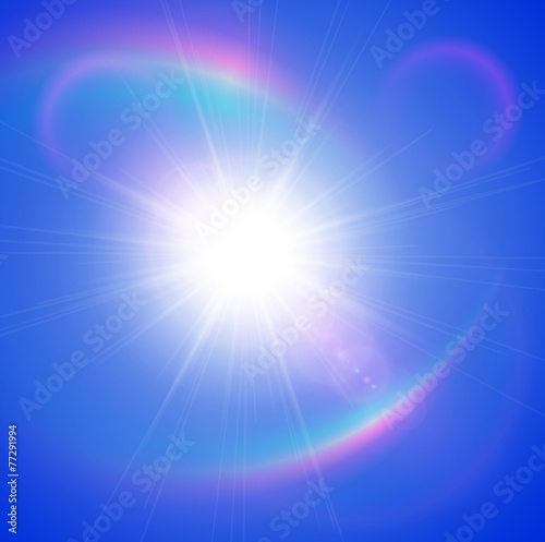 Sun with lens flare, rainbow effect