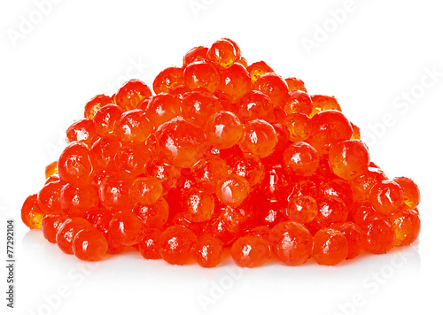 Handful of red caviar isolated on a white background