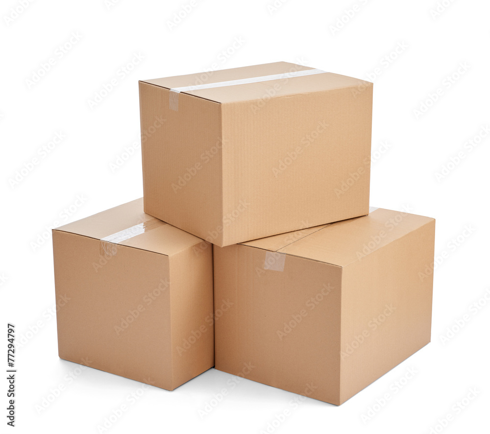 box package delivery cardboard carton stack - obrazy, fototapety, plakaty 