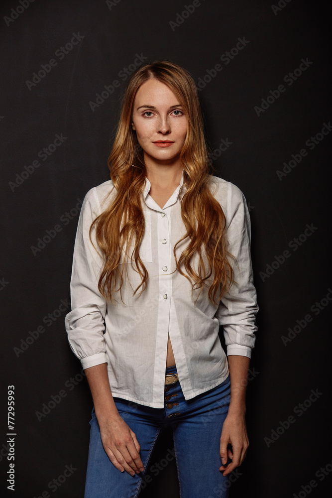 Attractive girl portrait in a white shirt Attractive girl portrait in a white shirt