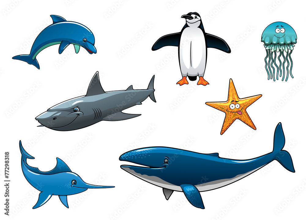 Marine wildlife colored animal characters Marine wildlife colored animal characters