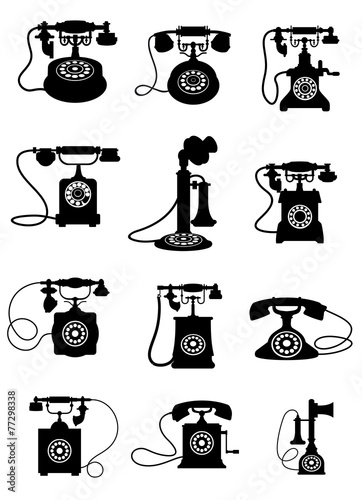 Silhouette of vintage telephones