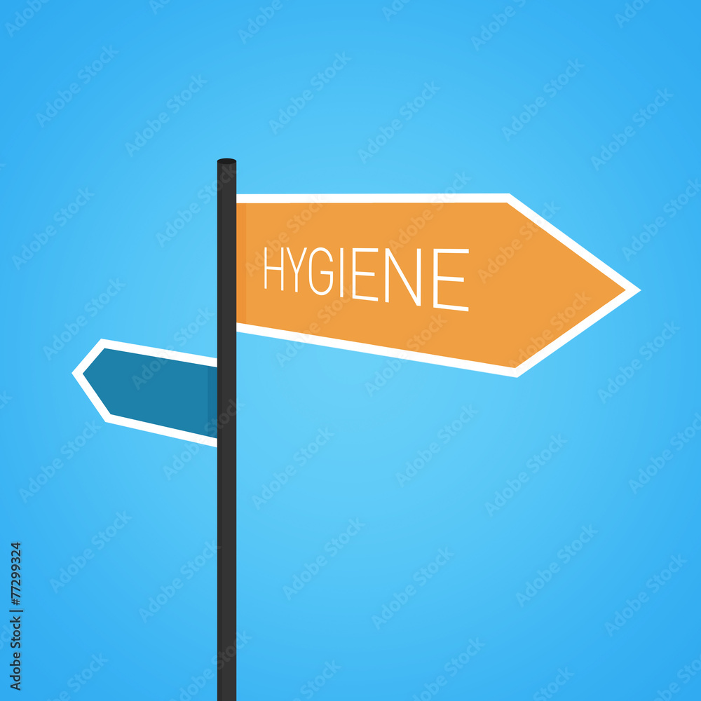 Hygiene nearby, orange road sign Hygiene nearby, orange road sign