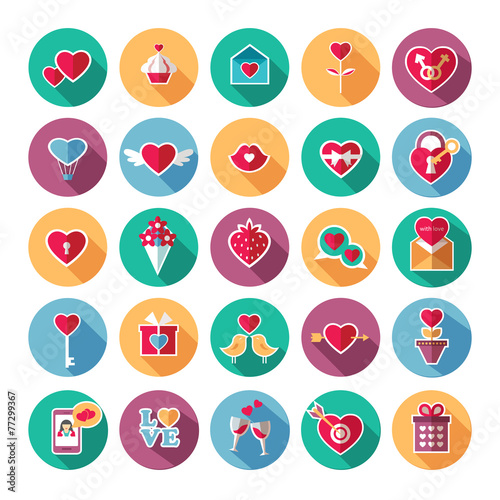 Set of flat valentines day icons.