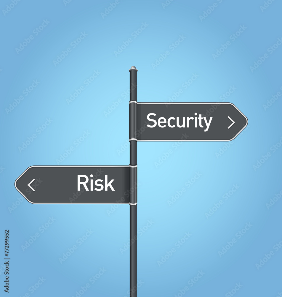 Security vs risk choice road sign Security vs risk choice road sign