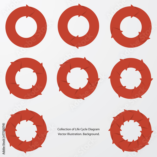 collection of red color arrow circle flows. vector.