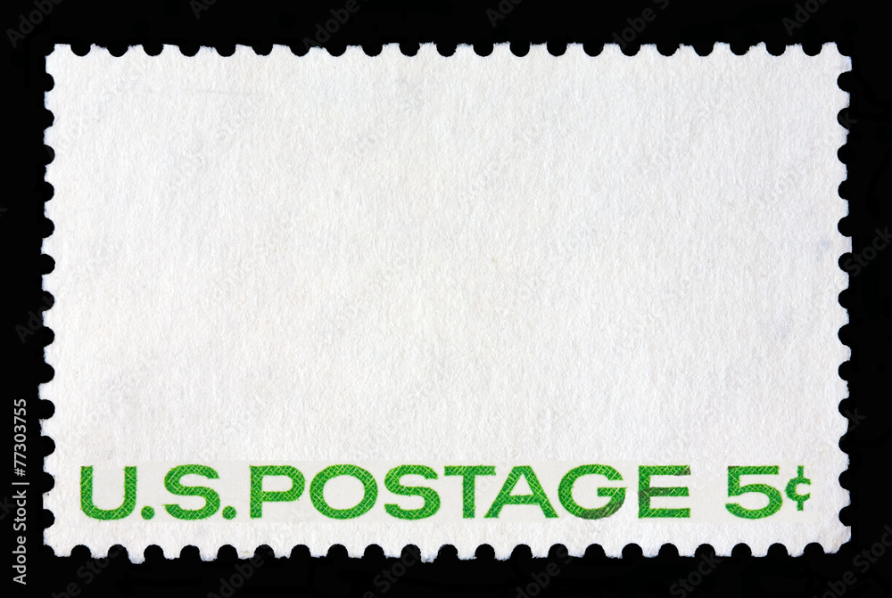 White postal stamp with the writing 