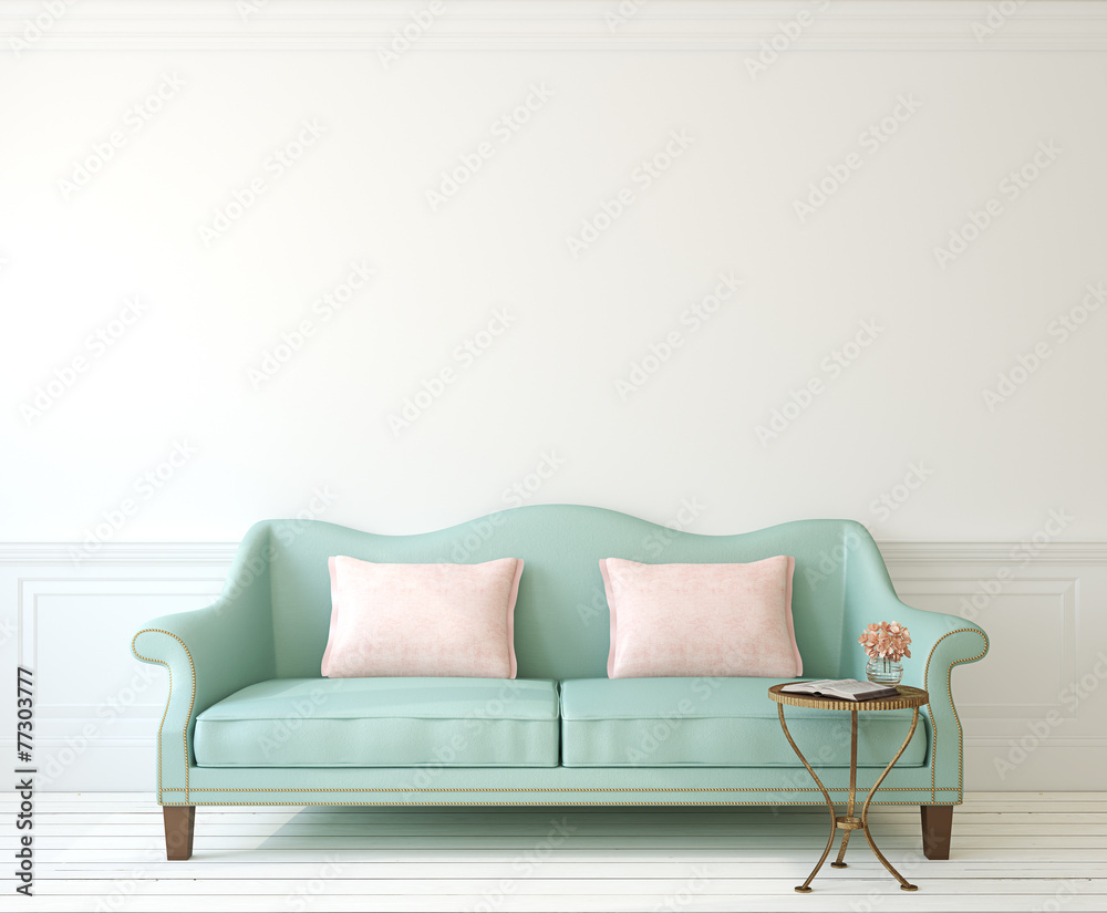 Interior with couch. - obrazy, fototapety, plakaty 