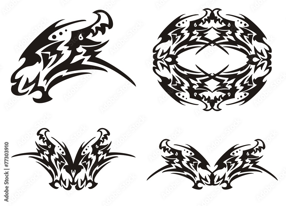 Obraz premium Tribal dragon head and dragon elements