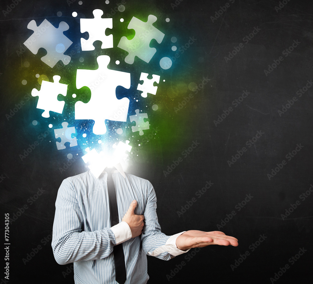 Character in suit with puzzle head concept Character in suit with puzzle head concept