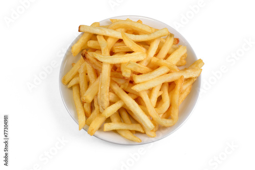 Bowl of french fries on a white background