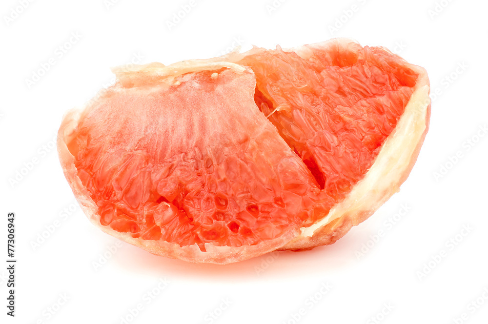 Macro closeup of juicy ripe slice of grapefruit