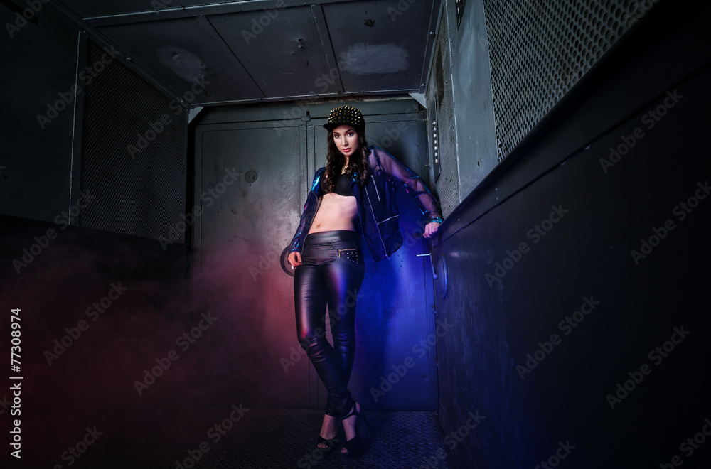 Beautiful young woman in the old elevator Beautiful young woman in the old elevator
