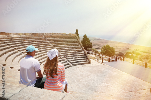 A couple in the Kourion's amphiteater. Cyprus photo