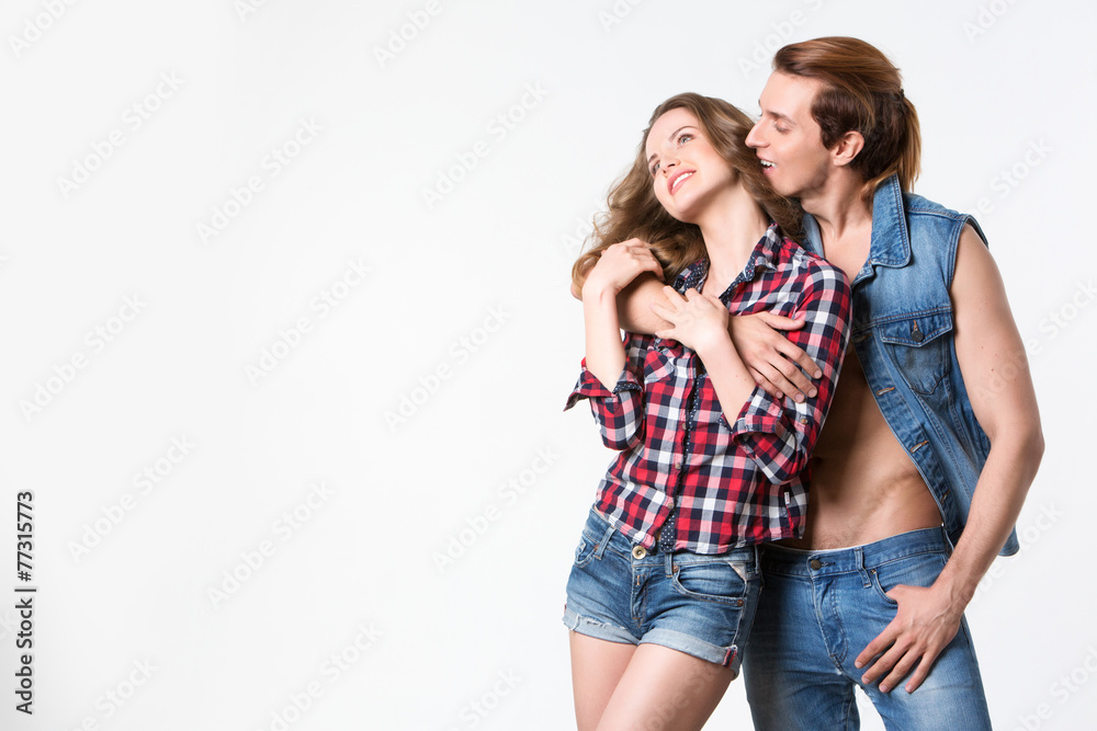 Funny couple laughing with a white perfect smile Funny couple laughing with a white perfect smile