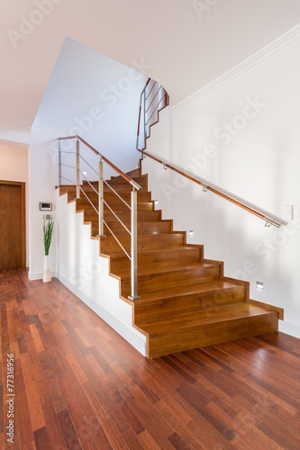 Wooden stairs in luxury house