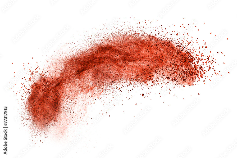 red powder explosion isolated on white