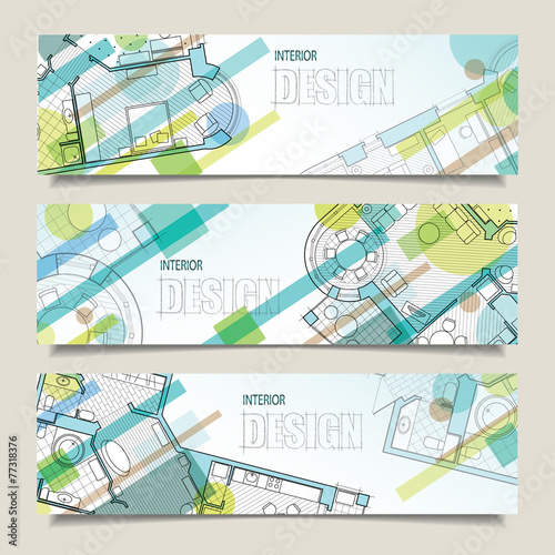 Set of horizontal banners with parts of detailed architectural p