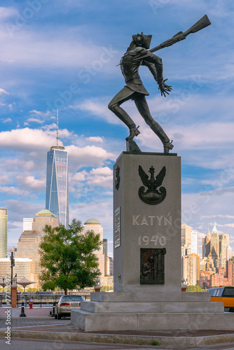 Katyn Massacre memorial monument in Jersey City at the Hudson Ri