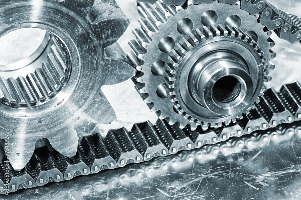 cogwheels and gears powered by powerful steel chains cogwheels and gears powered by powerful steel chains