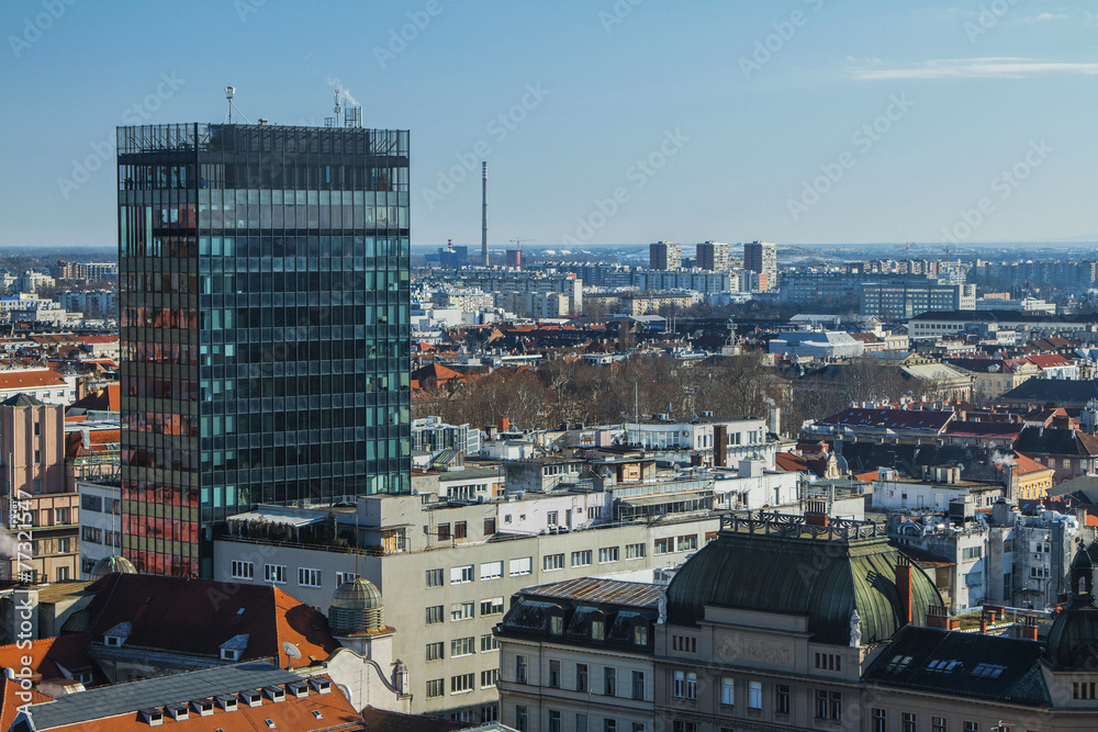 Aerial view of Zagreb center from Lotrscak tower