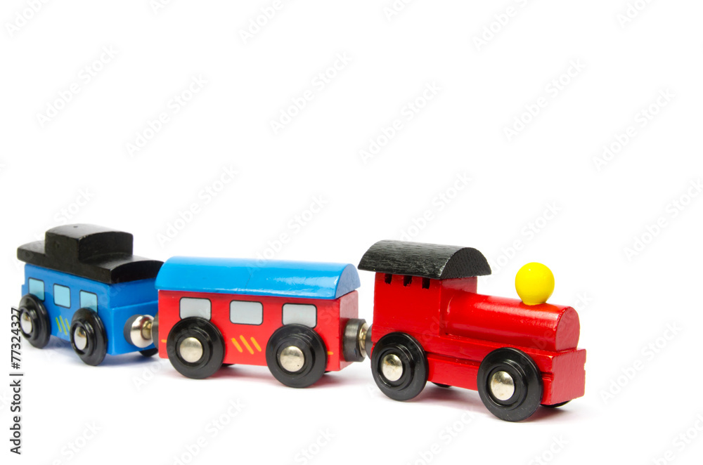 Wooden toy train with colorful blocs isolated Wooden toy train with colorful blocs isolated